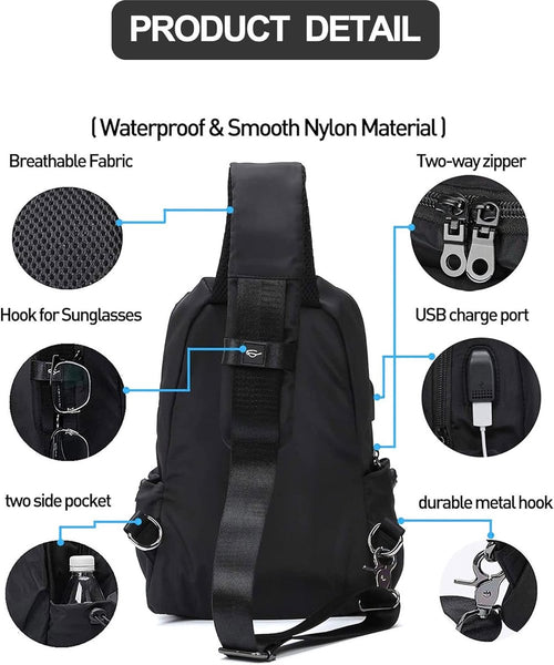 Gadgetzan® Crossbody Schoudertas met USB-Poort – Voor Kamperen, Wandelen, Fietsen en Dagelijks Gebruik - Rugtas met een strap voor gemakkelijk gebruik - Voor op je rug en borst - Beige- Ideaal voor telefoon en portomonee - Grijs
