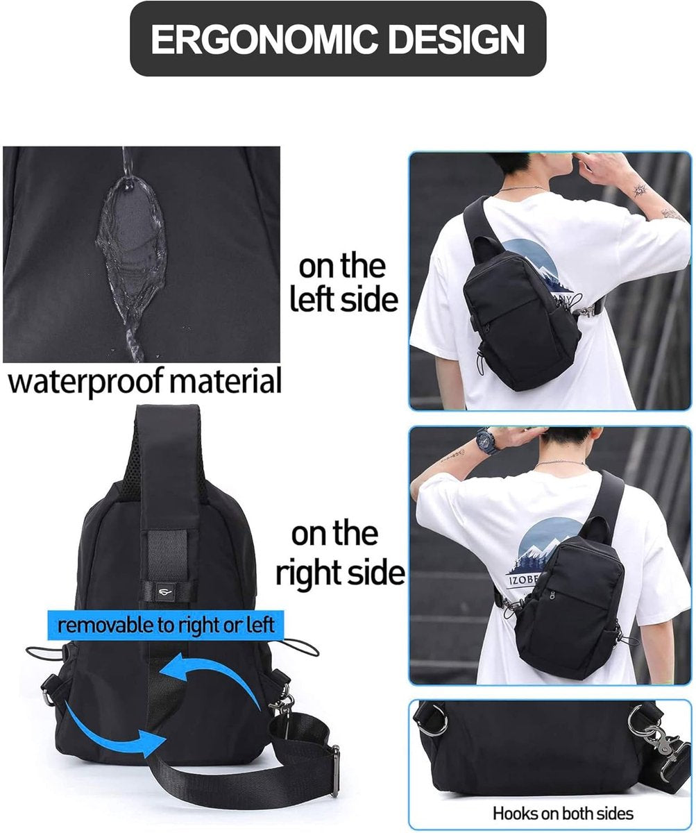 Gadgetzan® Crossbody Schoudertas met USB-Poort – Voor Kamperen, Wandelen, Fietsen en Dagelijks Gebruik - Rugtas met een strap voor gemakkelijk gebruik - Voor op je rug en borst - Beige- Ideaal voor telefoon en portomonee - Grijs
