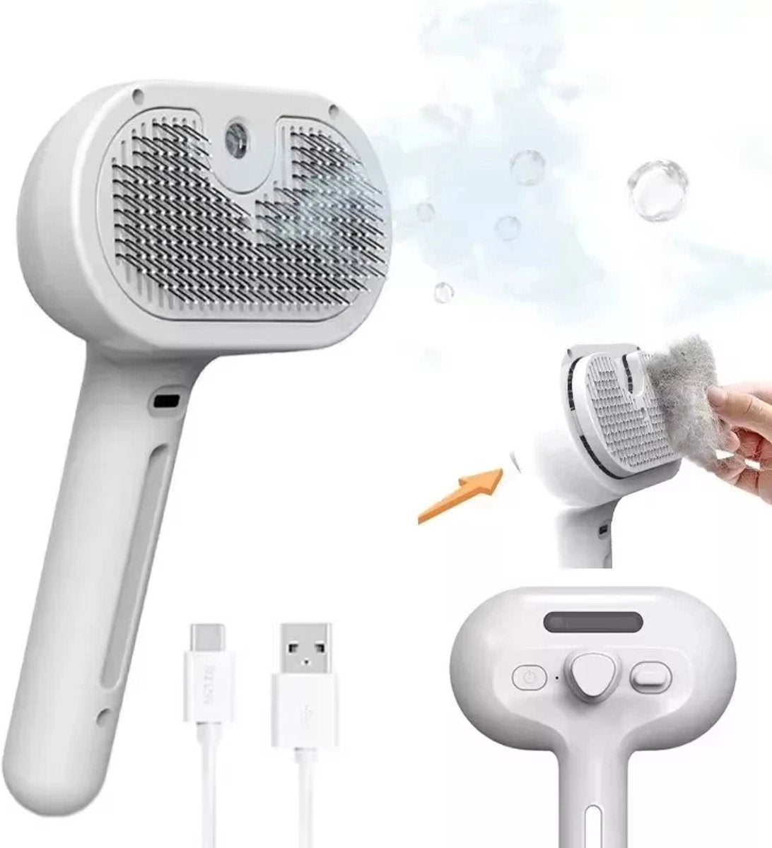 Gadgetzan® 3-in-1 Stoomborstel voor Hond en Kat – Zelfreinigende Vachtborstel – Verwijdert Losse Haren – Massage- en Badborstel – Pet Grooming Brush