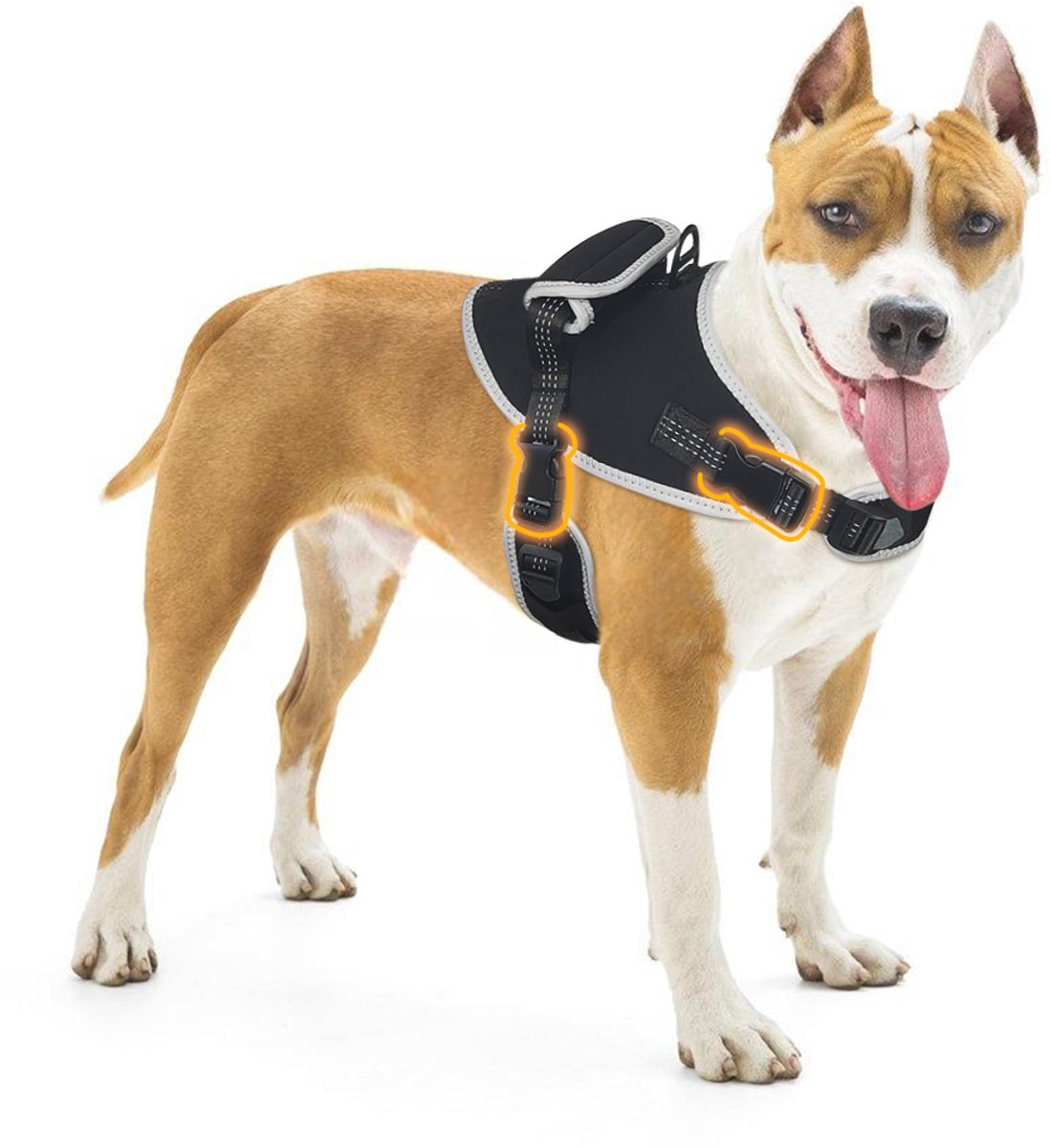 Gadgetzan® Harnas voor Honden – Luxe Verstelbaar – Zachte Stof – Reflecterend en Ademend – Voor Kleine, Middelgrote en Grote Honden- Zwart - Maat L