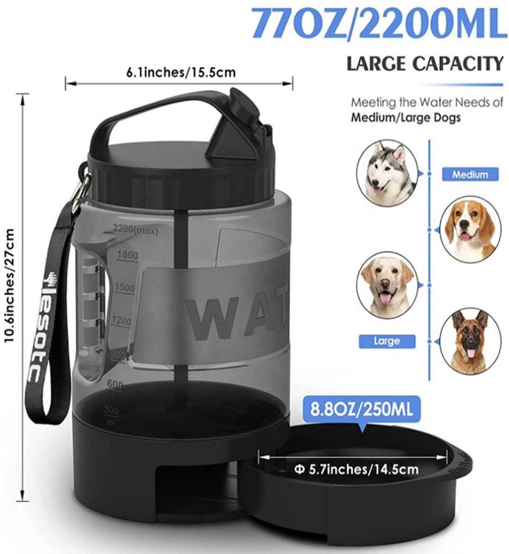 Gadgetzan® Draagbare Honden Drinkfles met Siliconen Drinkbak – BPA-vrij – Waterdispenser voor Reizen, Wandelen, Camping en Buitenactiviteiten - Zwart