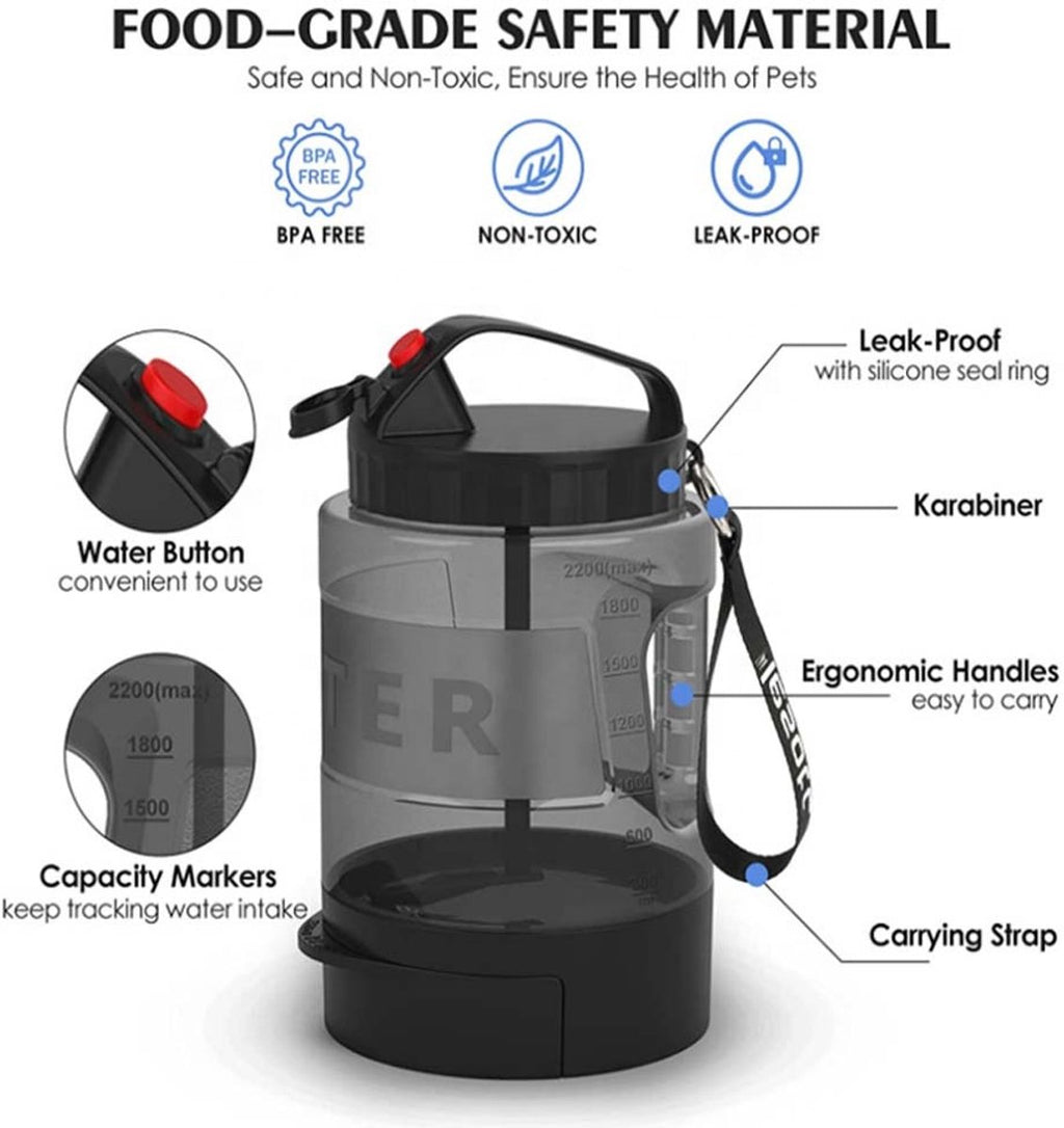 Gadgetzan® Draagbare Honden Drinkfles met Siliconen Drinkbak – BPA-vrij – Waterdispenser voor Reizen, Wandelen, Camping en Buitenactiviteiten - Zwart