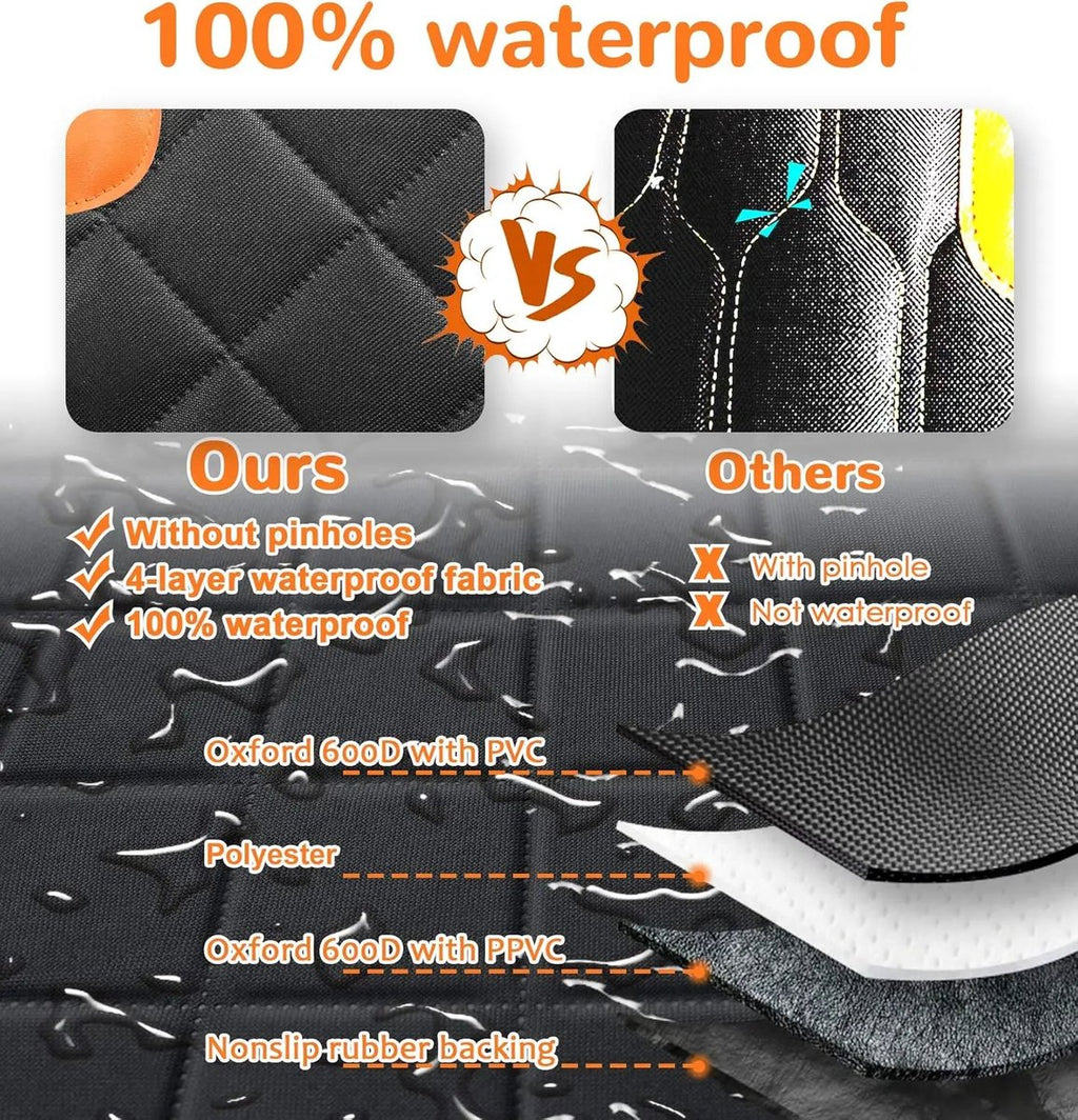 Gadgetzan® 2-in-1 Honden Autodeken Achterbank & Kofferbak – Waterdichte Achterbankbeschermer Auto – Hondenhangmat, Antislip, Veiligheidsgordel & Opbergvak – Zwart/Oranje