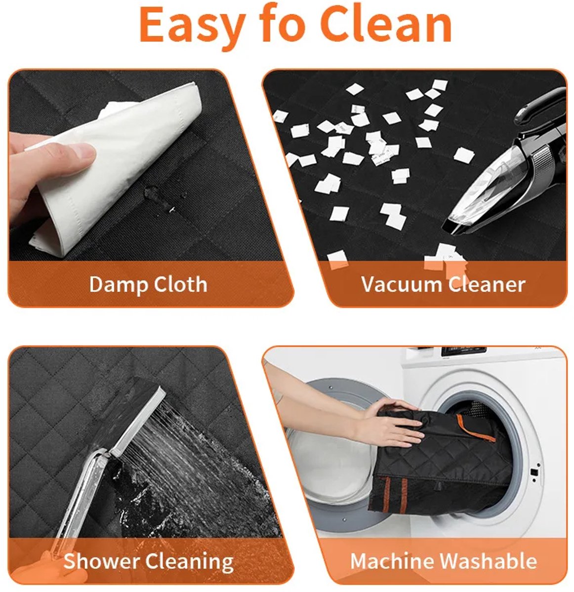 Gadgetzan® 2-in-1 Honden Autodeken Achterbank & Kofferbak – Waterdichte Achterbankbeschermer Auto – Hondenhangmat, Antislip, Veiligheidsgordel & Opbergvak – Zwart/Oranje