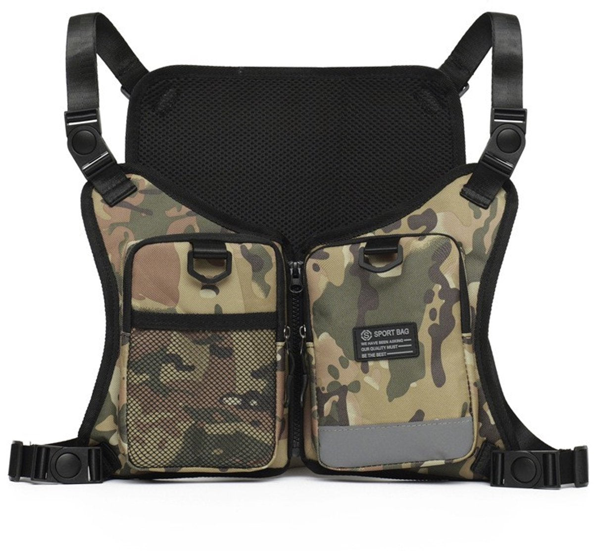 Gadgetzan® Nylon Running - Survival Vest – Lichtgewicht Verstelbare Borsttas met Telefoonvak – Sporttas voor Hardlopen, Wandelen, Fietsen en Outdoor - Camouflage - Reflecterend - Zwart