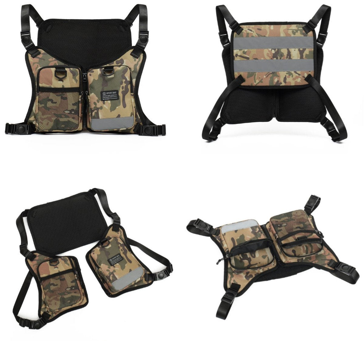 Gadgetzan® Nylon Running - Survival Vest – Lichtgewicht Verstelbare Borsttas met Telefoonvak – Sporttas voor Hardlopen, Wandelen, Fietsen en Outdoor - Camouflage - Reflecterend - Zwart