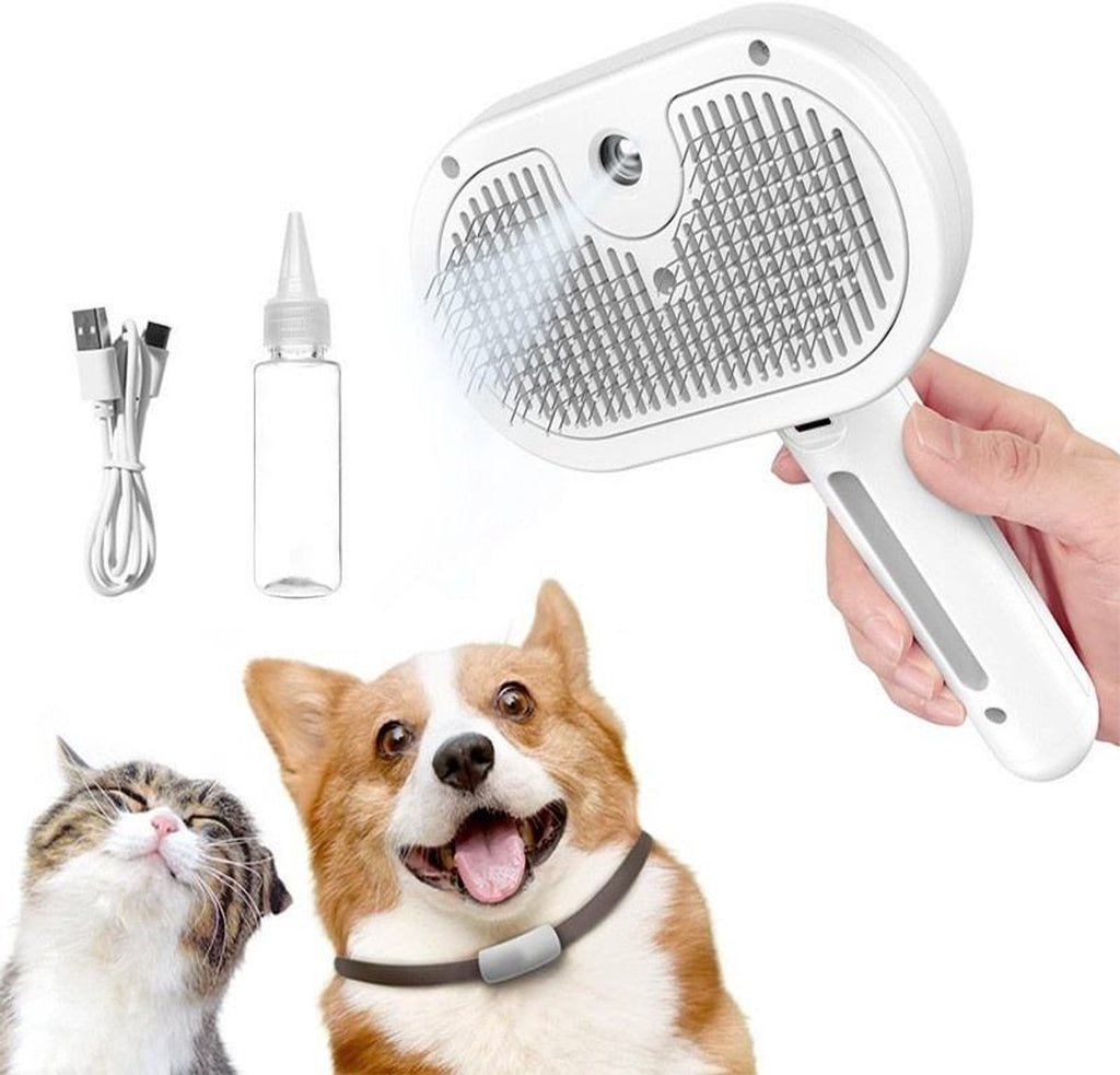 Gadgetzan® 3-in-1 Stoomborstel voor Hond en Kat – Zelfreinigende Vachtborstel – Verwijdert Losse Haren – Massage- en Badborstel – Pet Grooming Brush
