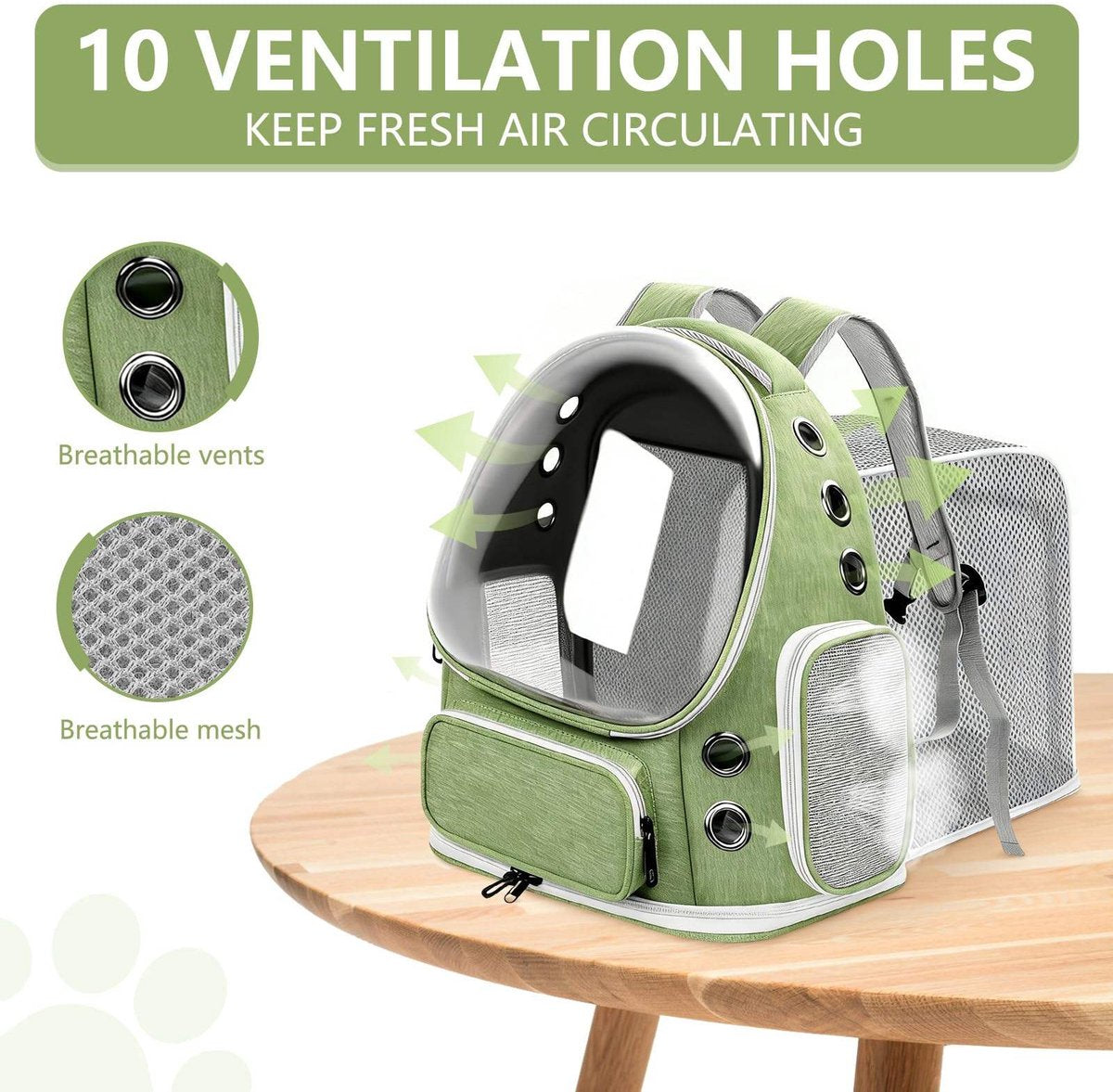 Gadgetzan® Kattenrugzak met Transparant Kijkvenster – Ademend, Opvouwbaar, Krasbestendig en Ruim – Reistas voor Katten – Voor Reizen - Wandelen - Groen