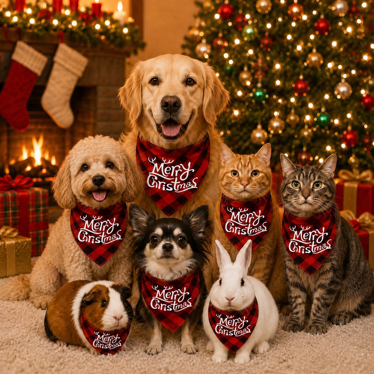 Gadgetzan® Merry Christmas Huidierensjaal – Geruite Driehoek Bandana – Feestelijk en Comfortabel – Voor Middelgrote en Grote Huisdieren - Rood