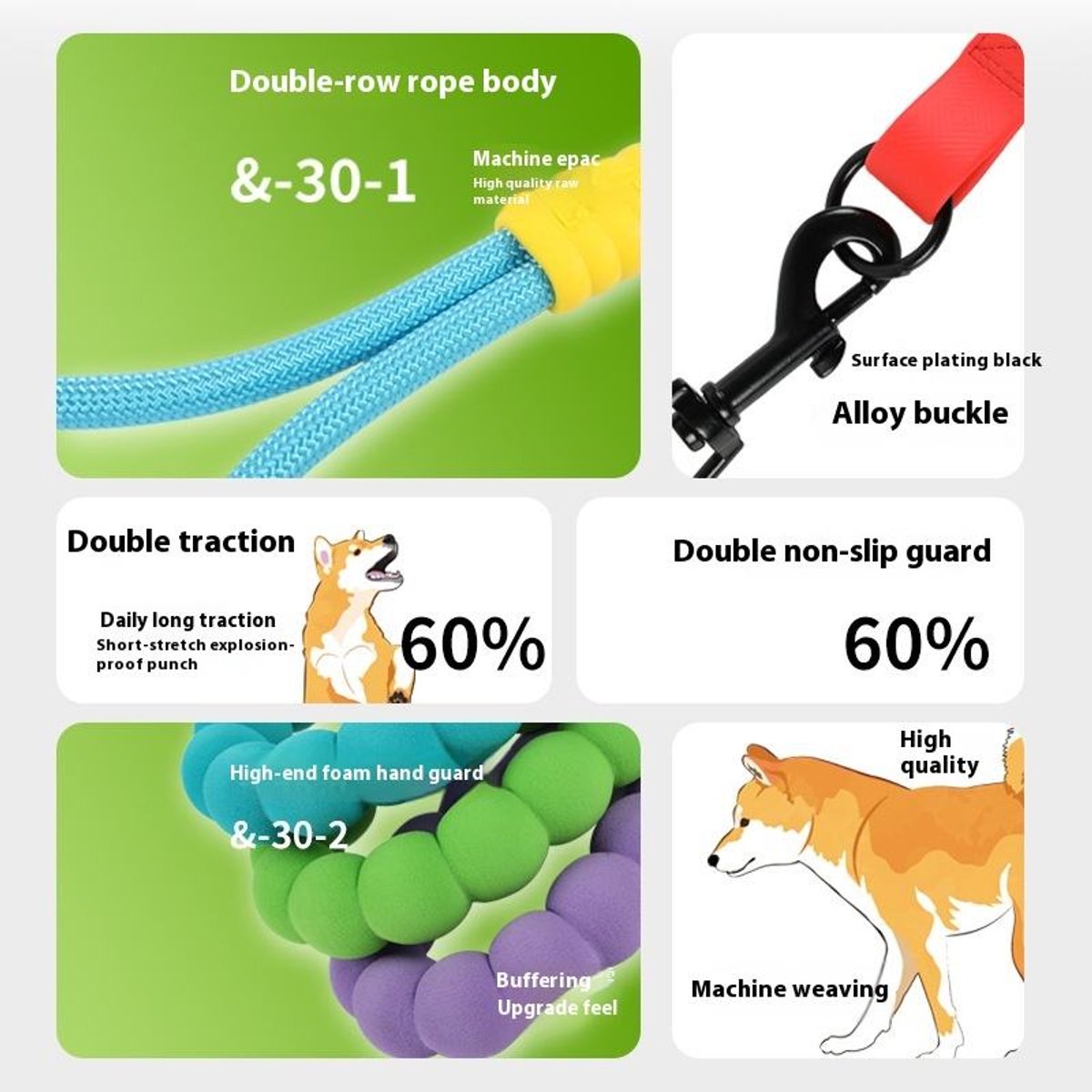Gadgetzan® Verstelbare Touwlijn voor Hond met Antislip Handvat - Groen - 150cm