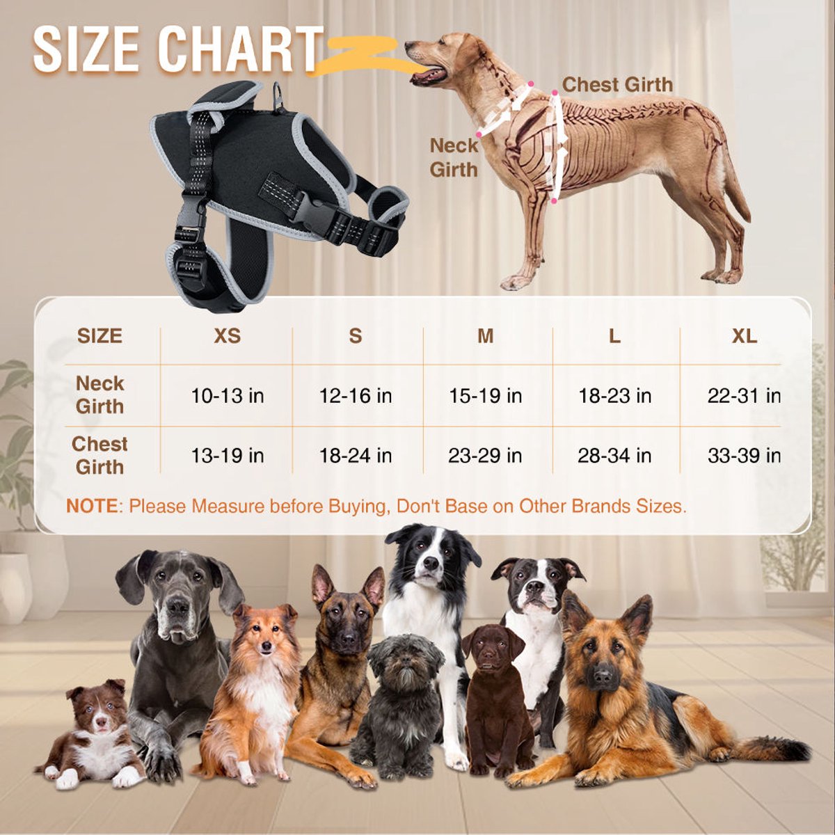 Gadgetzan® Harnas voor Honden – Luxe Verstelbaar – Zachte Stof – Reflecterend en Ademend – Voor Kleine, Middelgrote en Grote Honden- Zwart - Maat LMaat XL