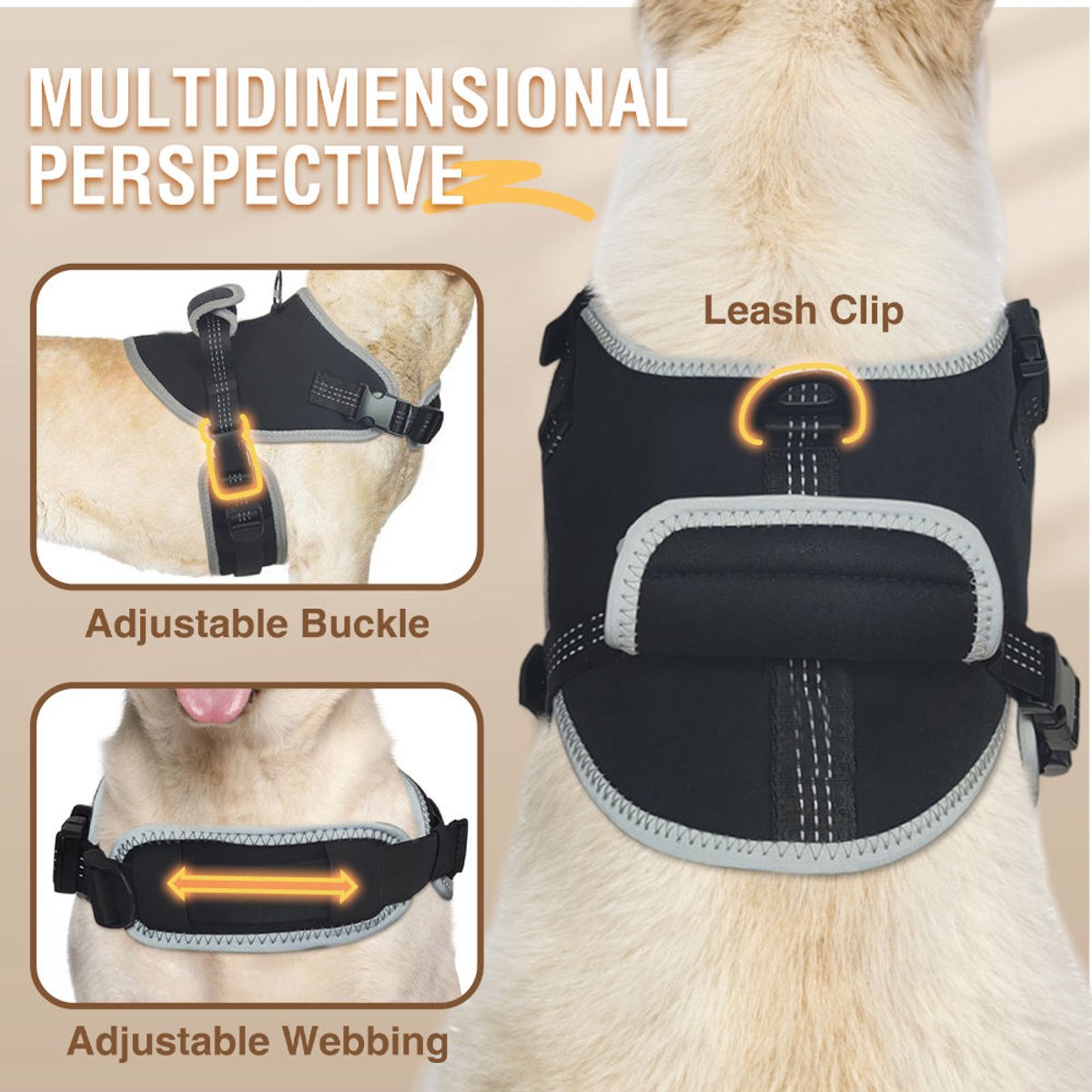 Gadgetzan® Harnas voor Honden – Luxe Verstelbaar – Zachte Stof – Reflecterend en Ademend – Voor Kleine, Middelgrote en Grote Honden- Zwart - Maat LMaat XL