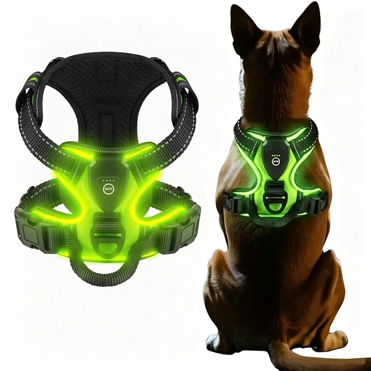 Gadgetzan® Hondenharnas LED Y-Tuig – Oplaadbaar Lichtgevend Hondentuig – No Pull – Verstelbaar – Voor Kleine, Middelgrote en Grote Honden - Maat XL - Zwart