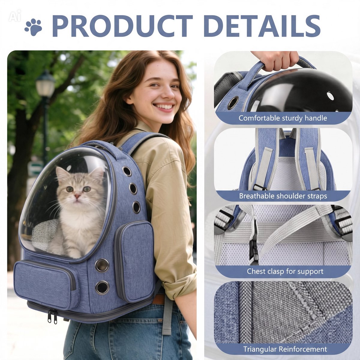 Gadgetzan® Kattenrugzak met Transparant Kijkvenster – Ademend, Opvouwbaar, Krasbestendig en Ruim – Reistas voor Katten – Voor Reizen - Wandelen - Grijs