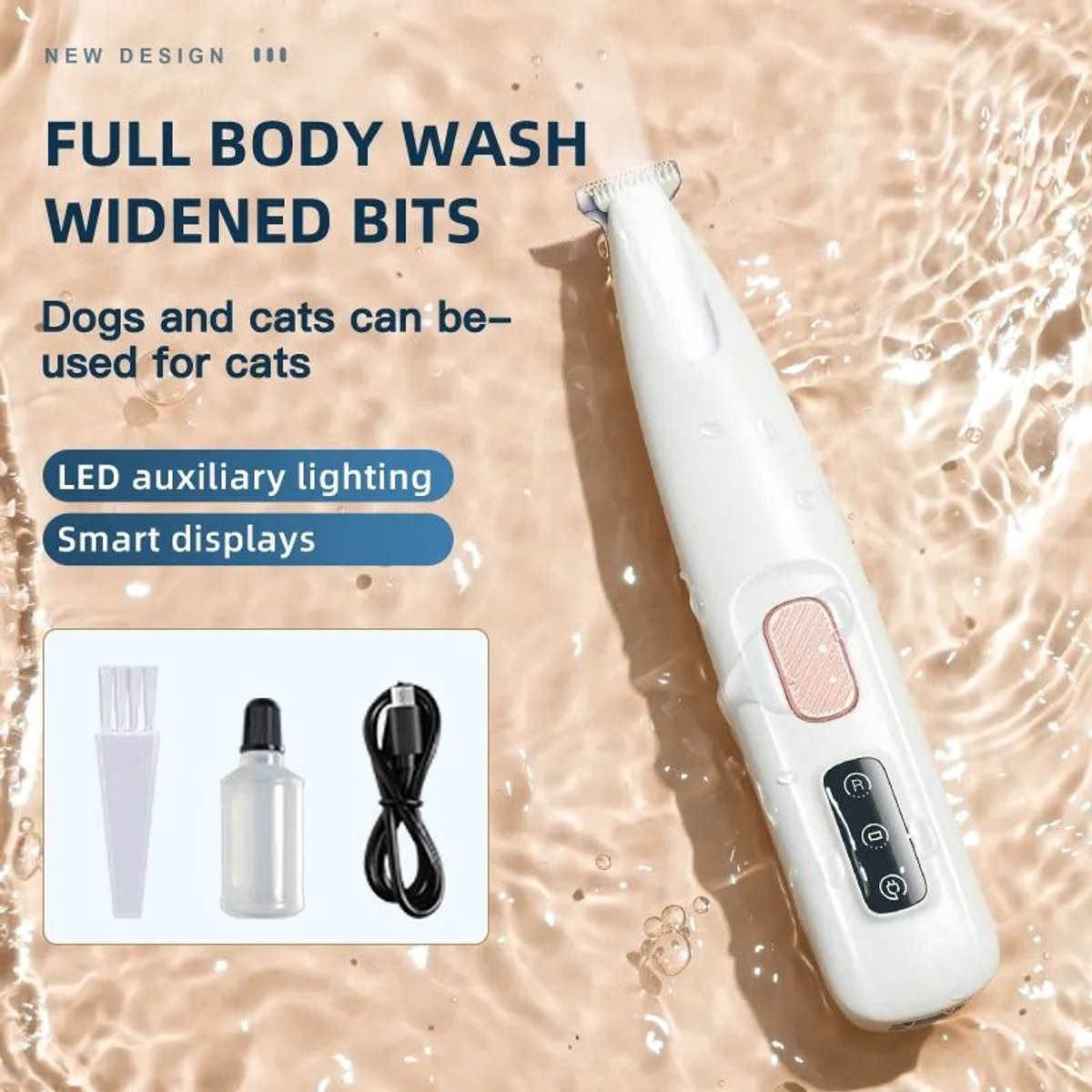 Gadgetzan® Waterdichte Oplaadbare Huisdierentrimmer voor Honden en Katten – Draadloze Scheermachine met LED-verlichting – Voor Poten, Ogen en Oren USB-Kabel - Wit