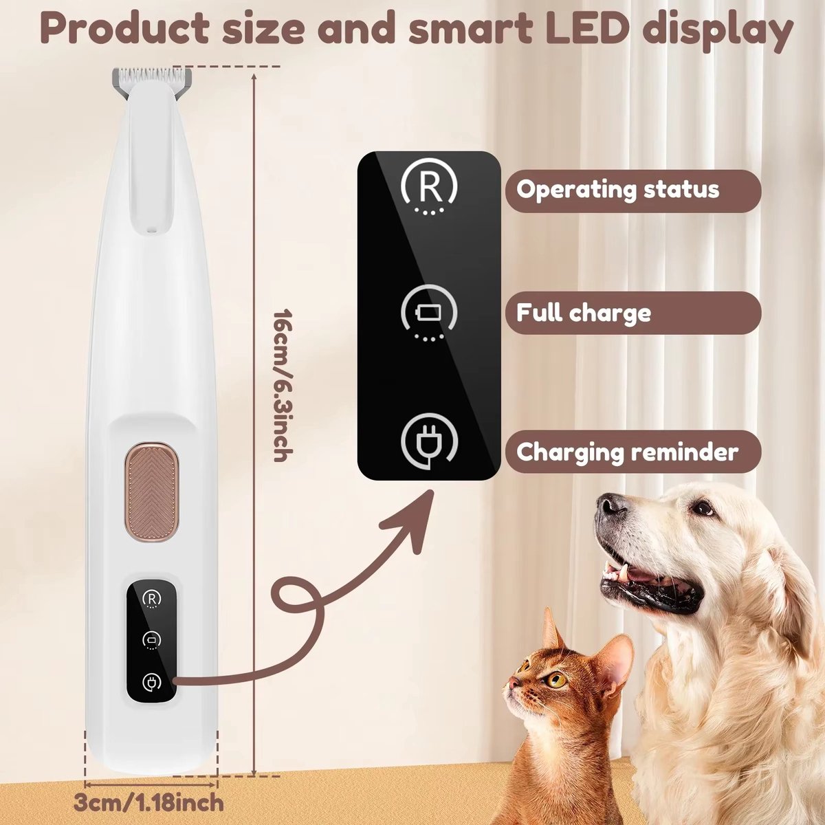 Gadgetzan® Waterdichte Oplaadbare Huisdierentrimmer voor Honden en Katten – Draadloze Scheermachine met LED-verlichting – Voor Poten, Ogen en Oren USB-Kabel - Wit