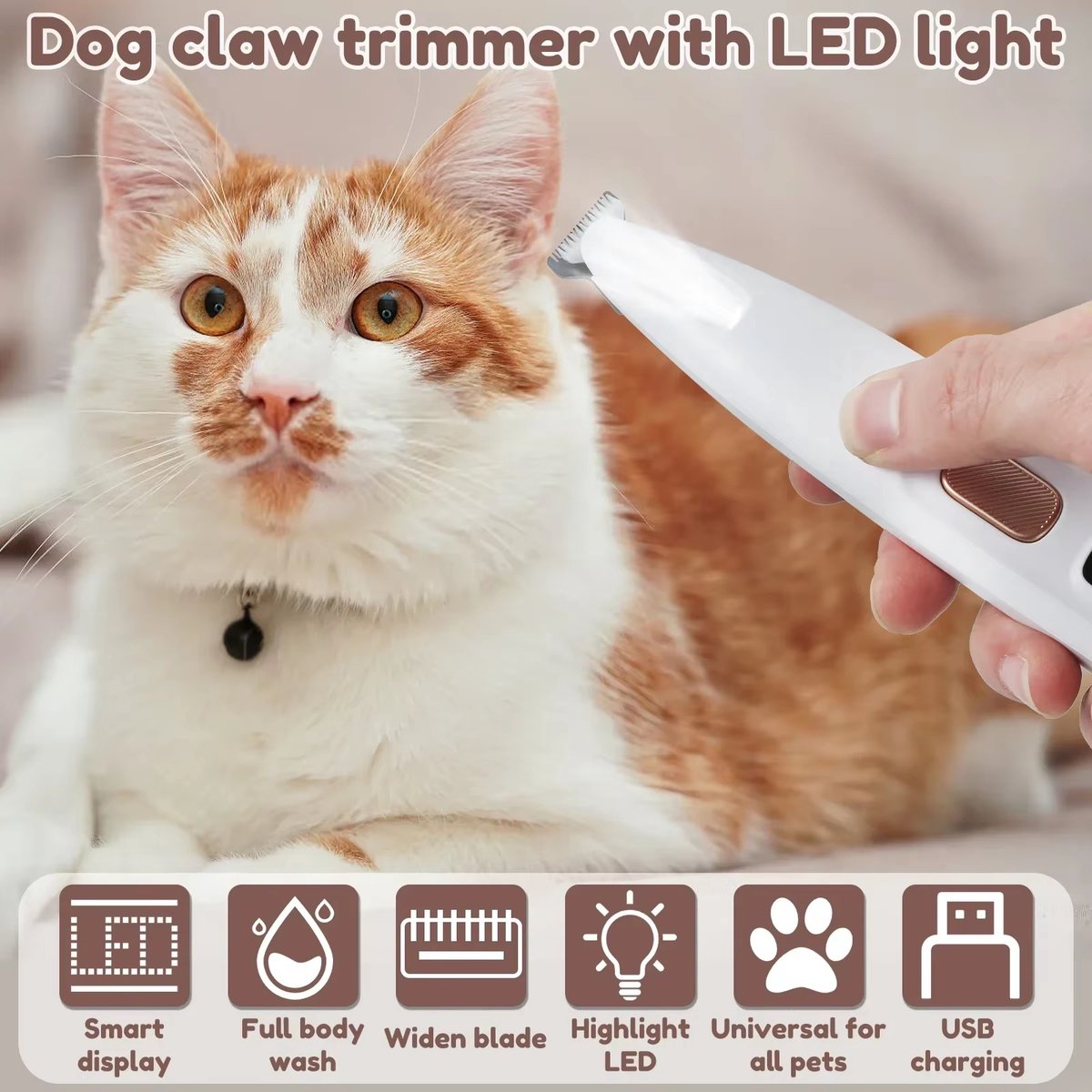 Gadgetzan® Waterdichte Oplaadbare Huisdierentrimmer voor Honden en Katten – Draadloze Scheermachine met LED-verlichting – Voor Poten, Ogen en Oren USB-Kabel - Wit