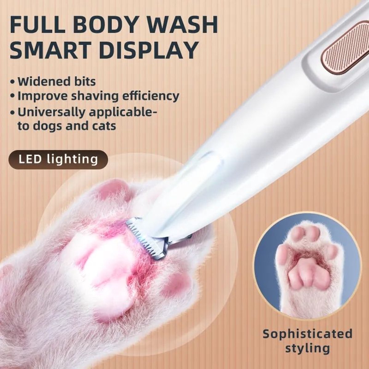 Gadgetzan® Waterdichte Oplaadbare Huisdierentrimmer voor Honden en Katten – Draadloze Scheermachine met LED-verlichting – Voor Poten, Ogen en Oren USB-Kabel - Wit