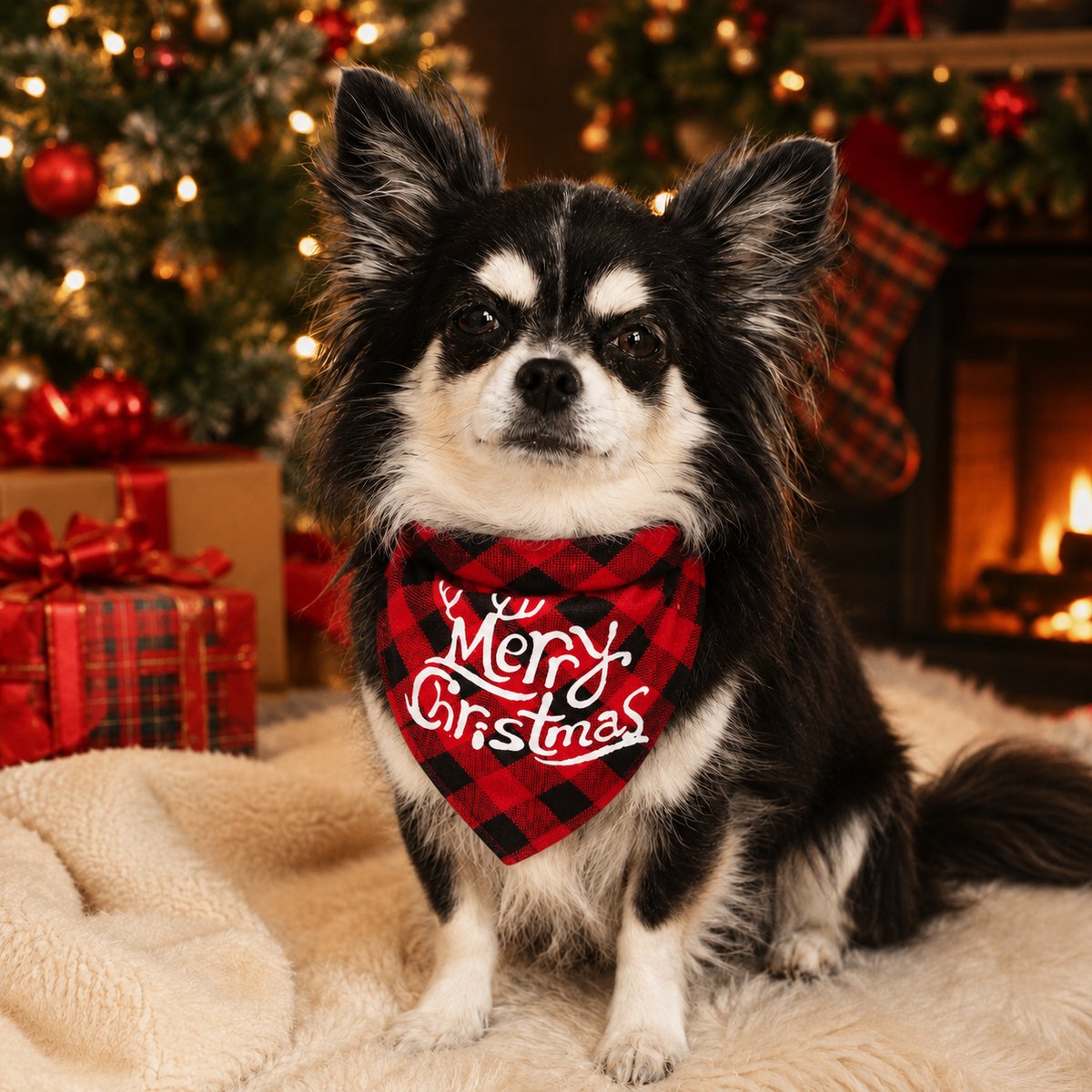 Gadgetzan® Merry Christmas Huidierensjaal – Geruite Driehoek Bandana – Feestelijk en Comfortabel – Voor Middelgrote en Grote Huisdieren - Rood