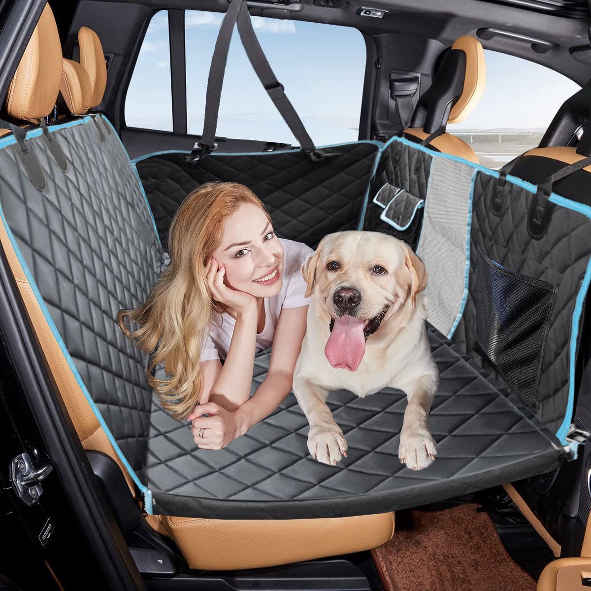 Gadgetzan® Honden Autodeken Achterbank – Waterdichte Achterbankbeschermer Auto – Hondenhangmat, Antislip & Opbergvakken – Krasbestendig – Grijs