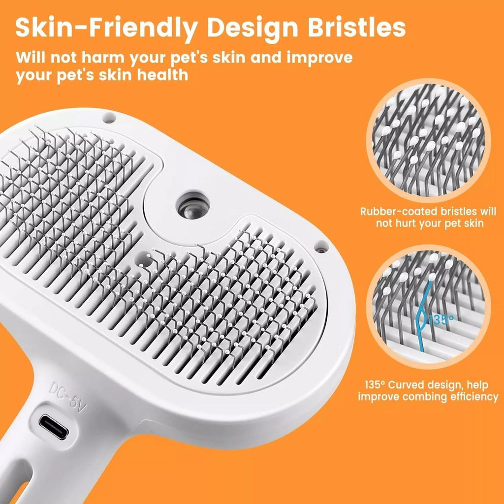Gadgetzan® 3-in-1 Stoomborstel voor Hond en Kat – Zelfreinigende Vachtborstel – Verwijdert Losse Haren – Massage- en Badborstel – Pet Grooming Brush