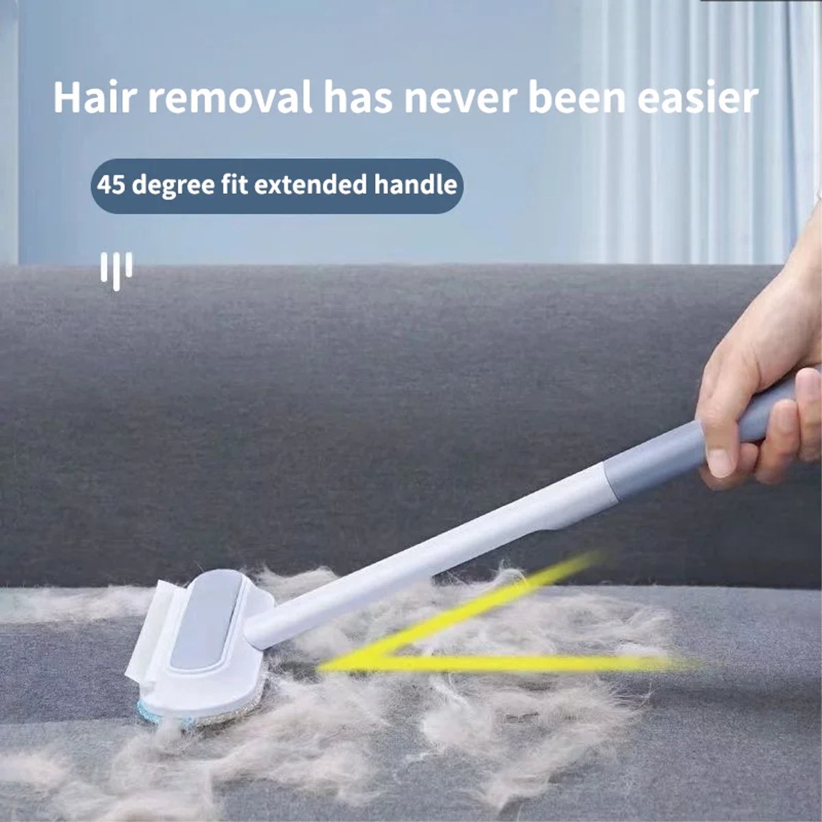 Gadgetzan® Multifunctionele Huisdierenhaar Verwijderborstel – Lange Steel – Voor Ramen, Horren, Meubels en Kattenhaar - Blauw/Grijs