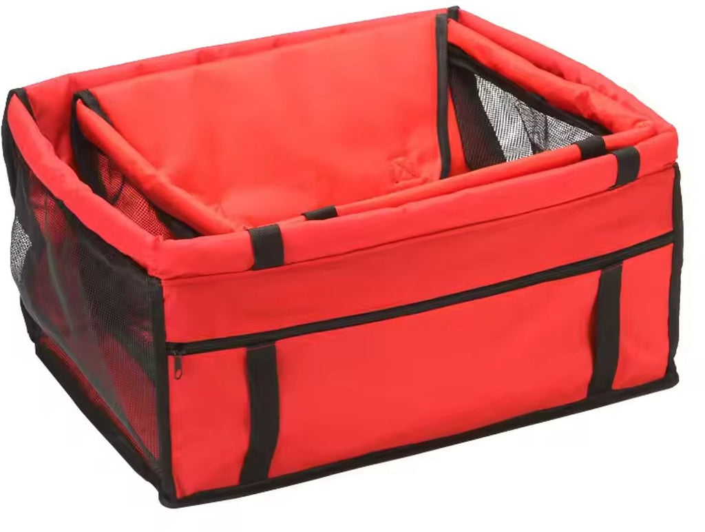 Gadgetzan® Huisdieren Autostoel – Autostoel voor Kleine Honden & Katten – Opvouwbare Hondenstoel Auto met Veiligheidslijn, Opbergvak en Verstelbare Bevestigingsriemen – Rood